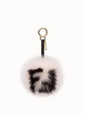 Fendi Black and Cream Fur Pom-Pom Bag Charm | NWOT
